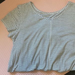 Black and white striped soft v neck blouse